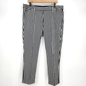 Worthington Womens Cotton Pant Size 16 Black White Bold Stripe Ankle Career Work